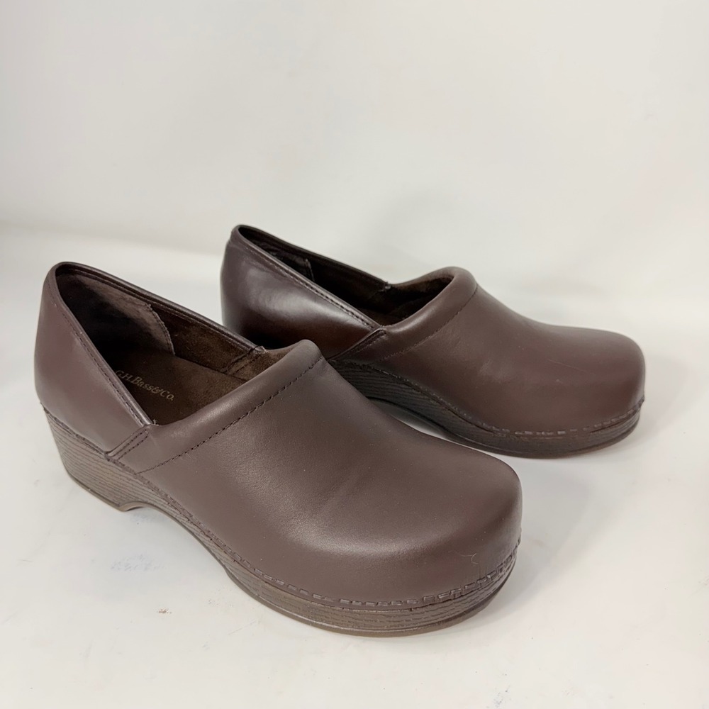 GH Bass & Co Melinda II Dark Brown Leather Clogs Wedge Slip On Shoes Mens 9M‎